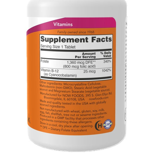 Ácido Fólico 800 Mcg + Vitamina B12 -  250 Tabs / 250 Serv