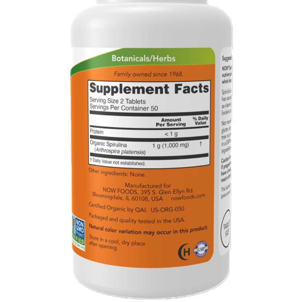 Espirulina 500 Mg Orgánica - 100 Tabs / 16 Serv