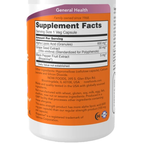 Ácido Alfa Lipoico 600mg / 60Vcaps/ 60 Serv
