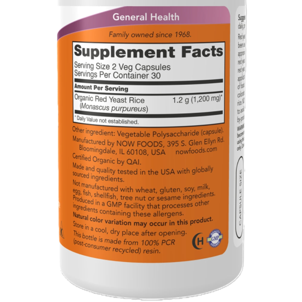 Levadura Roja de Arroz Orgánica 600mg -  60 Vcaps / 30 Serv