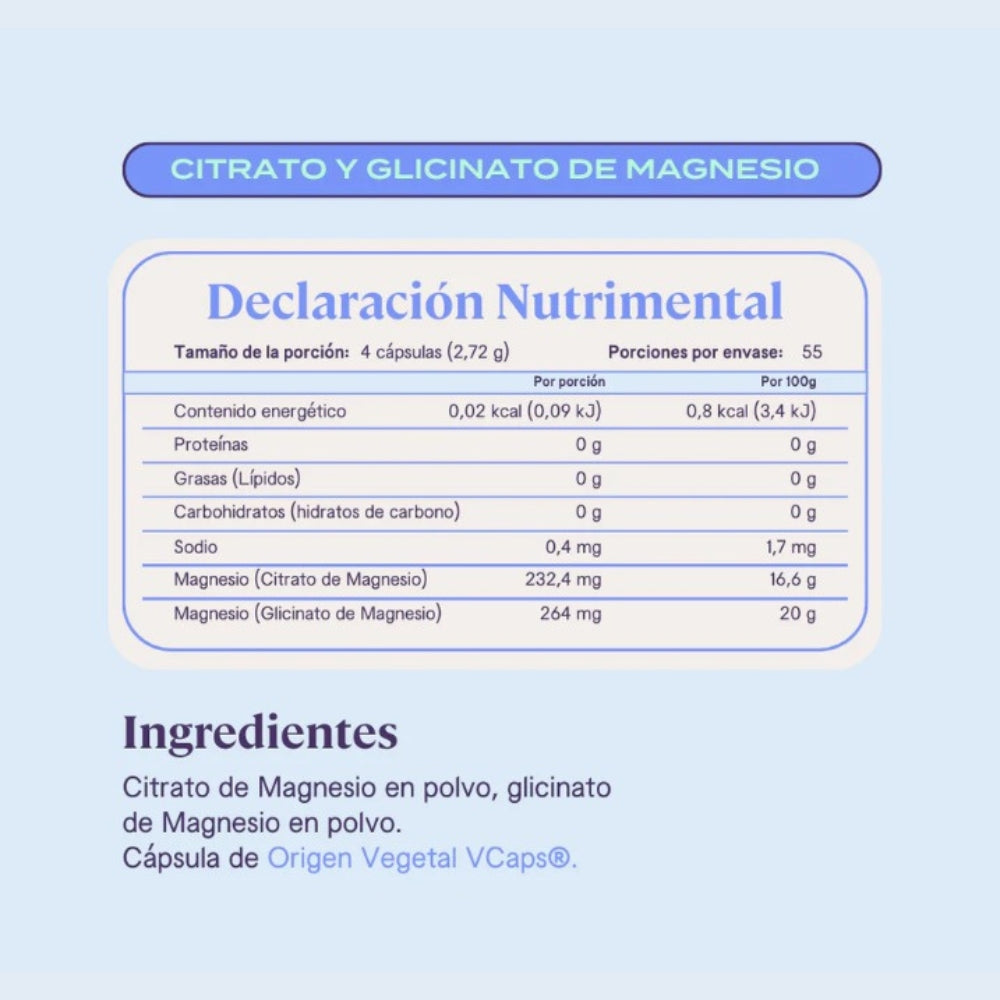 Citrato y Glicinato de Magnesio / 220 Caps - 55 Serv