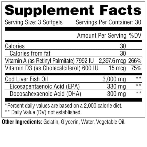 Aceite de Hígado de Bacalao 3000mg / 90softgel / 30serv